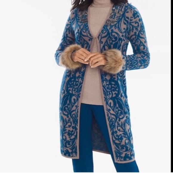 Chico's Sweaters - Chico’s Duster Cardigan Sweater Jacket faux fur 1